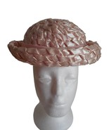 Vintage Pink Bowler Straw Hat Union Label granny core - $15.99