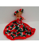 Vintage fashion doll with hand made long crochet multi color Christmas d... - $19.75