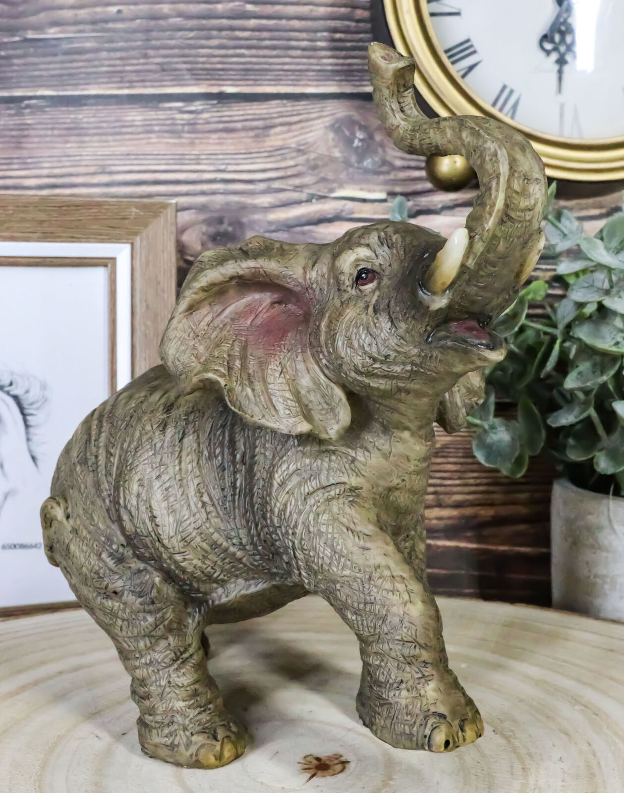 Safari Wildlife Adorable Male Tusked Elephant Trumpeting Collectible Fig... - $18.49