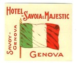 Hotel Savoia &amp; Majestic Luggage Label Genova Italy Flag - $11.88