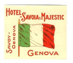 Hotel Savoia &amp; Majestic Luggage Label Genova Italy Flag - £9.48 GBP