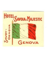 Hotel Savoia &amp; Majestic Luggage Label Genova Italy Flag - £9.34 GBP