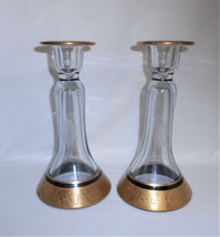 Tiffin Glass Candlesticks Candle Holders Gold Encrusted Etched 151 Vinta... - £73.65 GBP