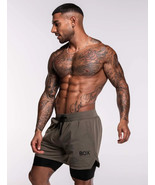 Box Menswear MENS DOUBLE LAYER SPORTS SHORTS - GREEN &quot;Large/X-Large&quot; - £36.65 GBP