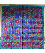 Berkshire Scarf 30&quot; Sq Colorful Aqua Purple Flowers Scrolling Vine Italy... - $188.16 MXN