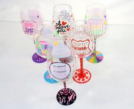 Novelty Wine Glass ~ FUN Quotes Hand Painted On Glass w/Rhinestones NEW - £8.89 GBP