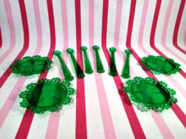 Fabulous 1960&#39;s 10pc Bedazzled Kelly Green Plastic Stir Spoon Swizzles +Coasters - £12.67 GBP