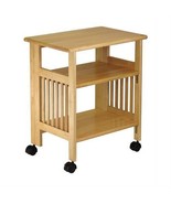 3-Shelf Folding Wood Printer Stand Cart in Natural with Lockable Casters - $208.49