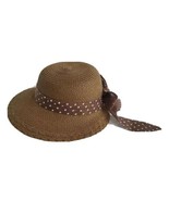 NEW Straw Hat Brown Polka Dot Wide Visor Brim Bow Vacation Summer White ... - £21.81 GBP