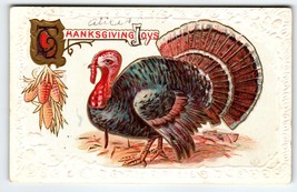 Thanksgiving Joys Postcard Turkey Corn Fancy Embossed Borders Vintage Greetings - $9.90