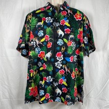 Funny Guy Creations Pug Hawaiian Shirt Large Red Hibiscus Flowers - £23.67 GBP