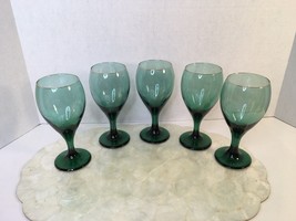 5 Libbey Juniper Green Water Wine Goblet Glasses Gold Rim Never Used - $17.25