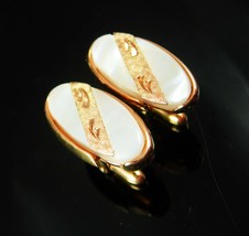 Exquisite Wedding Cufflinks Diamond cut Swank MOP mother of pearl gold f... - $85.00