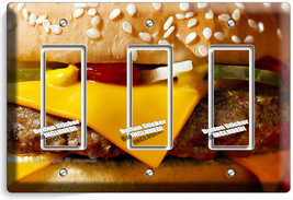 CHEESEBURGER BEEF BURGER TRIPLE GFCI LIGHT SWITCH WALL PLATE COVER KITCH... - £13.21 GBP