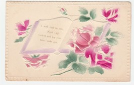 Vintage Postcard Birthday Open Book Pink Flowers Embossed 1910 - $7.91