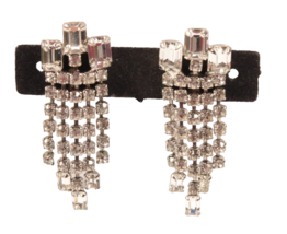 Vintage Rhinestone Dangle Earrings Clip On Rhodium Plate Prong Quality Formal - £14.93 GBP