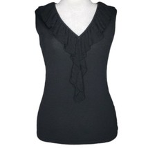 DressBarn Size L Black Ruffled Front Neck Sleeveless Top - $24.99