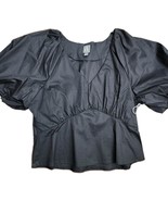 Women&#39;s -Worthington Black Blouse short sleeve- Large- 97%cotton 3% spandex - $243.84 MXN