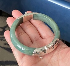 7 &quot; 925 Silver Handmade Genuine Burmese Jade Women Bangle Bracelet US SE... - $58.41