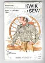 Vintage Kwik Sew Men's Western Cowboy Shirt Sewing Pattern 457 Uncut 36" to 40"  - $15.99