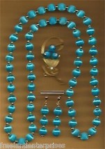 Necklace, Earring & Pin Handmade Spun Beads Set Turquoise ~Neck-Approx 31 inches - $49.45