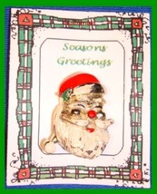 Christmas PIN #0275 VTG Santa Goldtone w/Red Hat &amp; Green Holly Enamel HOLIDAY - £10.24 GBP