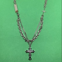 Titanium Steel Layered Cross Pendant Necklace for Men Women,Cross Necklace - £11.35 GBP