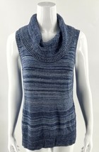 Chicos Womens Sleeveless Sweater Sz M / 1 Blue Silver Cowl Neck Striped Pullover - £19.46 GBP