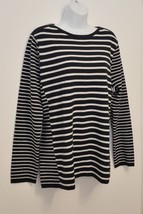 J Jill Sweater XL NEW Navy Blue Off White Stripe Zip Shoulder Relax MayF... - $59.95