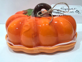 Thanksgiving Fall Ceramic Pumpkin Butter Dish Scalloped Bottom Kitchen D... - $32.99