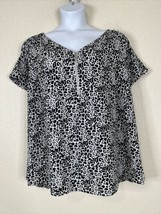 Apt. 9  Womens Plus Size 2X Blk/Wht Animal Print Zipper Neck Top Short Sleeve - £11.13 GBP