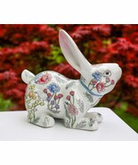 Adorable Vintage Porcelain WBI China Rabbit Floral Painted Statue - 10.5... - $129.03 CAD