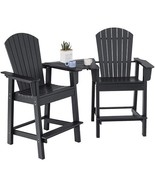 2 Pieces HDPE Tall Adirondack Chair with Middle Connecting Tray-Black - ... - $9,467.16 MXN
