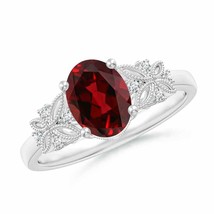 ANGARA Vintage Style Oval Garnet Ring with Diamonds for Women in 14K Solid Gold - £892.49 GBP