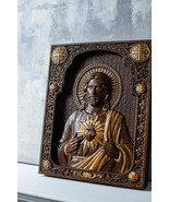 7X9-Inch Sacred Heart Of Jesus Wood Carved Catholic Icon Of Our Lord - C... - £73.47 GBP
