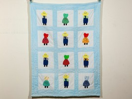 Vintage Hand Crafted Quilt - Sunbonnet Sue and Sam Nursery Blanket - £56.05 GBP