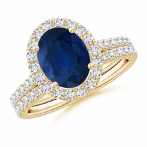 ANGARA 2.71Ct Natural Blue Sapphire and Diamond Bridal Set in 14K Solid Gold - £2,433.17 GBP