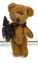 Vintage Jointed Teddy Bear Doll Artisan Dollhouse Miniature 3&quot; Bottle Brush Tree - £20.45 GBP