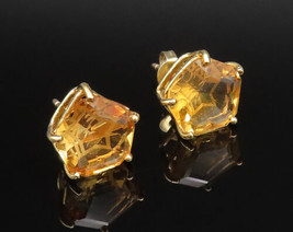 14K GOLD - Vintage Prong Set Star Cut Citrine Stud Earrings - GE204 - £252.95 GBP
