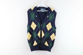 Vtg 90s Ralph Lauren Mens Large Multicolor Argyle Cotton Cashmere Cardigan Vest - £101.19 GBP