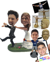 Personalized Bobblehead Bride Dragging Fleeing Groom Back To The Altar - Wedding - £125.46 GBP
