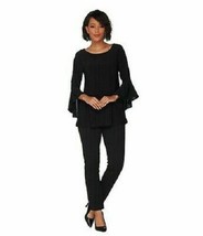 Women with Control Flounce Sleeve Top with Slim Ankle Pant Set Black XX-... - $16.87