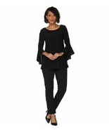 Women with Control Flounce Sleeve Top with Slim Ankle Pant Set Black XX-... - £13.43 GBP
