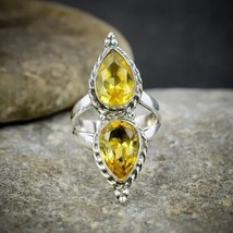 2Ct Pear Cut Lab Created Citrine Women&#39;s Cocktail Ring 14k White Gold Plated - £109.97 GBP
