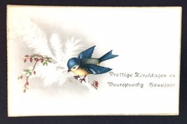 Vtg Dutch Greeting Card Happy New Year Posted 1960 Little Blue Bird on Branch - £11.99 GBP
