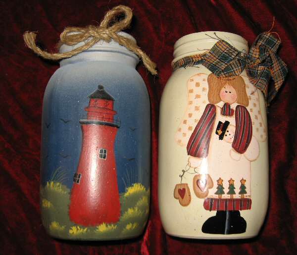 2 Crazy Mountain Hand Painted Glass Jar Candle Holder - $19.99