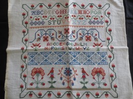 Completed STAMPED Linen HOUSES CROSS STITCH SAMPLER - 8&quot; X 11&quot; Design - ... - £15.63 GBP