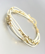 CHIC & SHIMMERY White Leather Multi Cords Faceted Gold Beads Bracelet - $15.99
