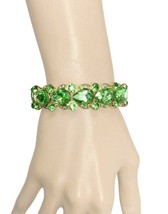 5/8" W Light Green Fake Peridot Crystals Stretchable Bracelet Costume Jewelry - £14.19 GBP