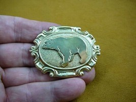 (B-bear-373) walking Grizzly bear oval scrolled brass pin pendant love b... - £14.03 GBP